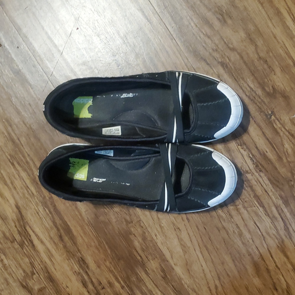 Adidas Black Slip-On Flats with White Accents